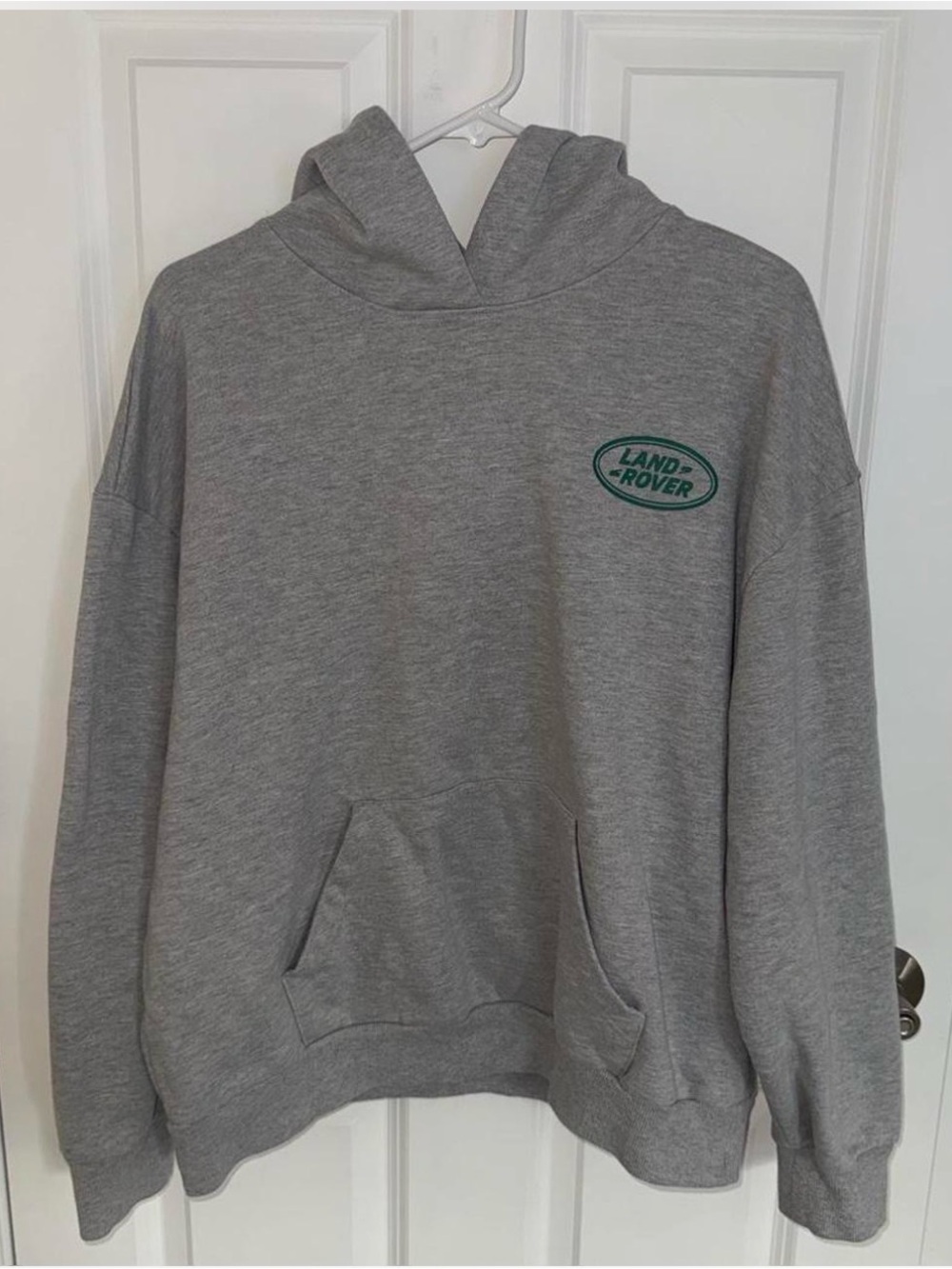 PacSun Grey Hooded Sweatshirt with Green Land Rover Logo